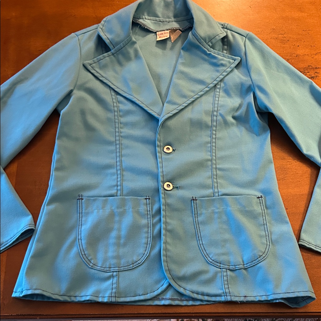 Vintage 1970s Wrangler Made In Usa Aqua Blue Cotton Jacket Blazer